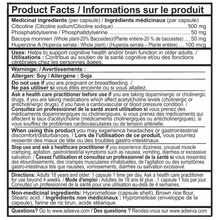 Cognitive Suppoer Complex Back Side 1 | Adeeva Nutritionals cognitive suppoer complex back side